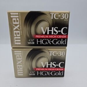 2 Maxell Brand New Sealed VHS-C TC-30 HGX-GOLD PREMIUM HIGH GRADE VIDEO TAPES